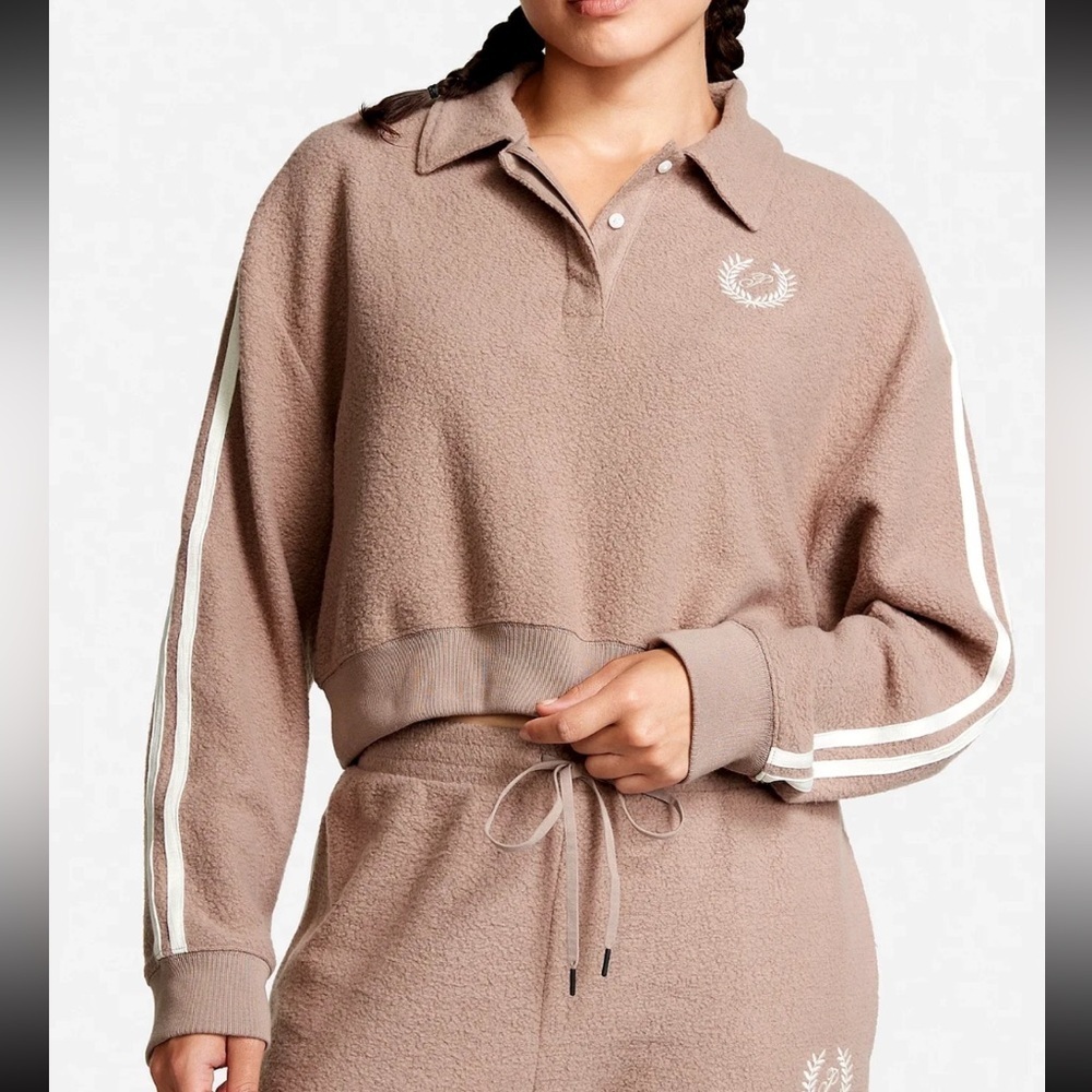 Victoria’s Secret PINK Reverse Fleece Cropped Polo Sweatshirt Size Medium